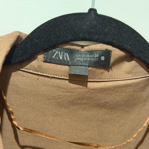 Zara 100% Cotton EUC Chocolate Brown Midi Dress with Pockets Hidden Buttons XS - Picture 4 of 9